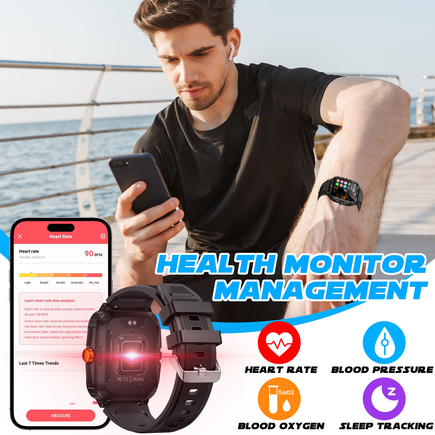 V71 Waterproof 3ATM Smartwatch